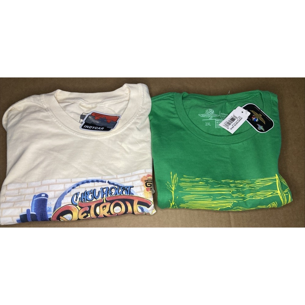 Lot of 2 Tee Shirts Racing Large Brand New w Tags Graphic Print T's Detroit Indy
